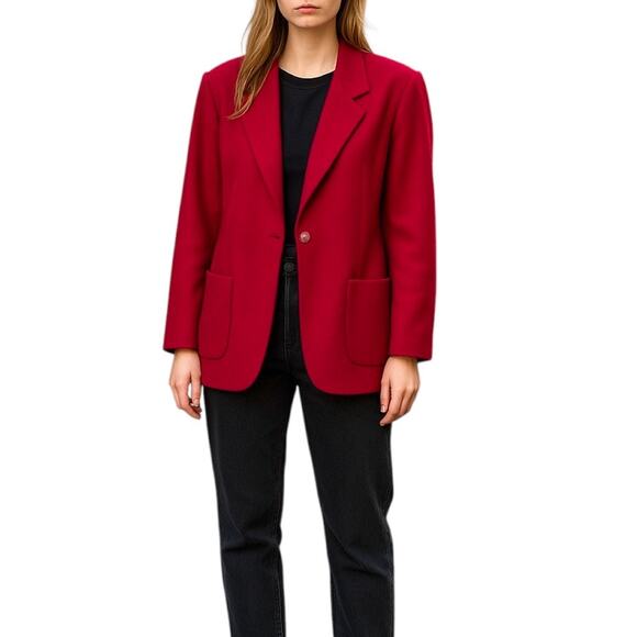 Lands' End Wool Cashmere Blend One Button Blazer Jacket Red SIze 10 - Picture 1 of 9
